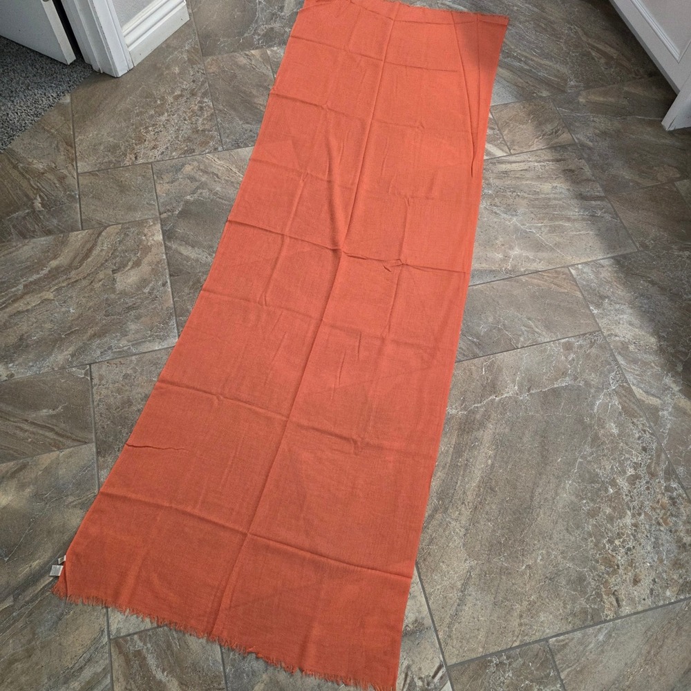 Mai 100% Cashmere Scarf Orange Lightweight Fringe Wrap Rectangle Luxury Shawl - Picture 6 of 6